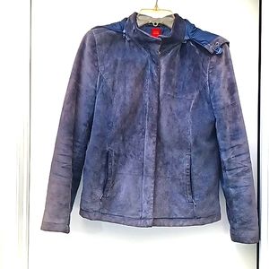 Vintage Blue Leather Hooded Valerie Stevens Jacket